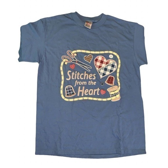90s Vintage Coastal Grandma T Shirt Top‎ Sz Large “Stitches From The Heart” New! - Picture 2 of 6